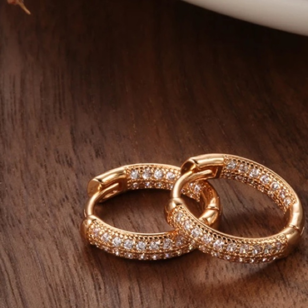 Gold plated diamond small hoop earrings